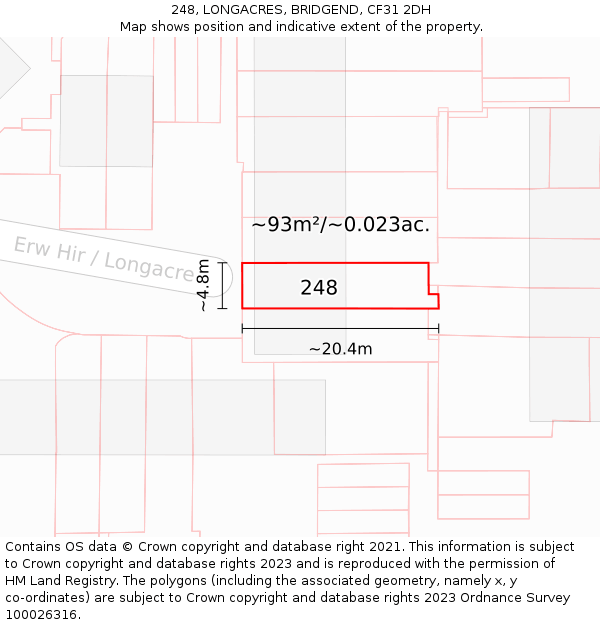 248, LONGACRES, BRIDGEND, CF31 2DH: Plot and title map