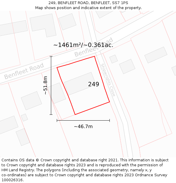 249, BENFLEET ROAD, BENFLEET, SS7 1PS: Plot and title map