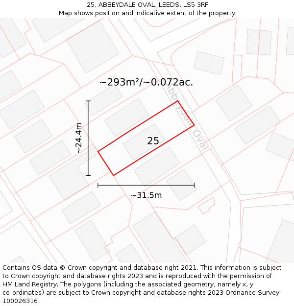 25, ABBEYDALE OVAL, LEEDS, LS5 3RF: Plot and title map
