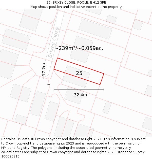 25, BRIXEY CLOSE, POOLE, BH12 3PE: Plot and title map