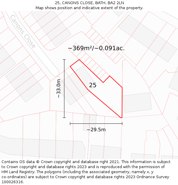 25, CANONS CLOSE, BATH, BA2 2LN: Plot and title map