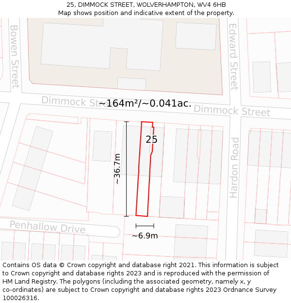 25, DIMMOCK STREET, WOLVERHAMPTON, WV4 6HB: Plot and title map