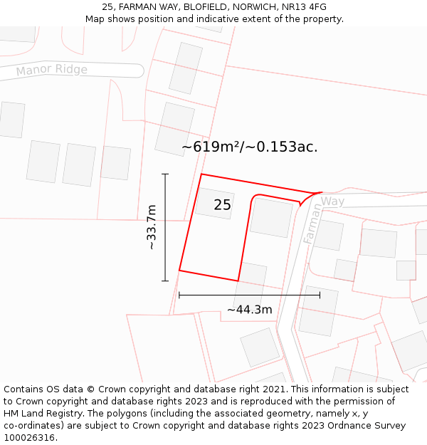 25, FARMAN WAY, BLOFIELD, NORWICH, NR13 4FG: Plot and title map