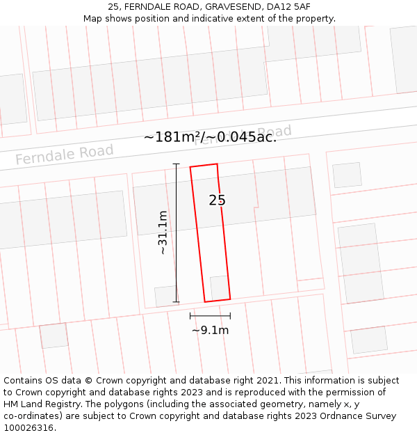 25, FERNDALE ROAD, GRAVESEND, DA12 5AF: Plot and title map