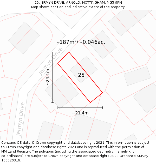 25, JERMYN DRIVE, ARNOLD, NOTTINGHAM, NG5 9PN: Plot and title map