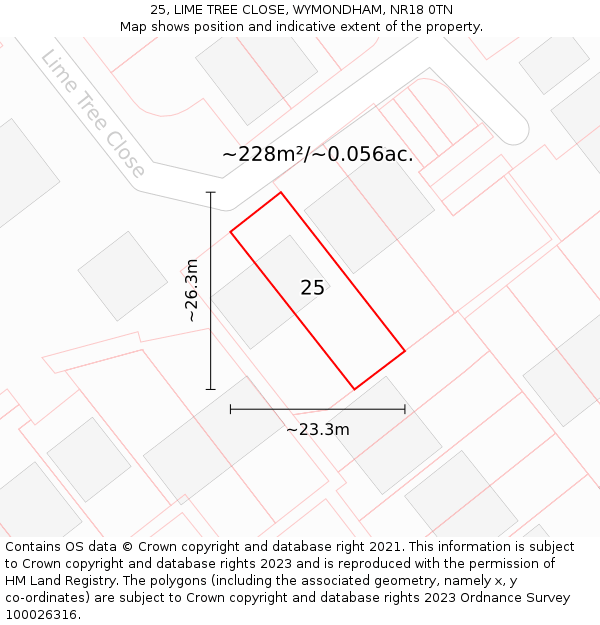 25, LIME TREE CLOSE, WYMONDHAM, NR18 0TN: Plot and title map