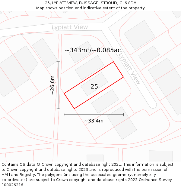25, LYPIATT VIEW, BUSSAGE, STROUD, GL6 8DA: Plot and title map