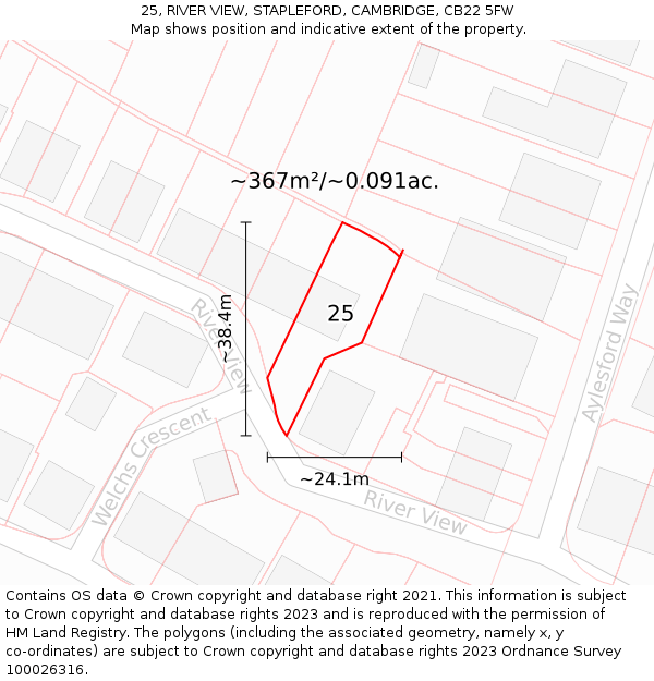 25, RIVER VIEW, STAPLEFORD, CAMBRIDGE, CB22 5FW: Plot and title map