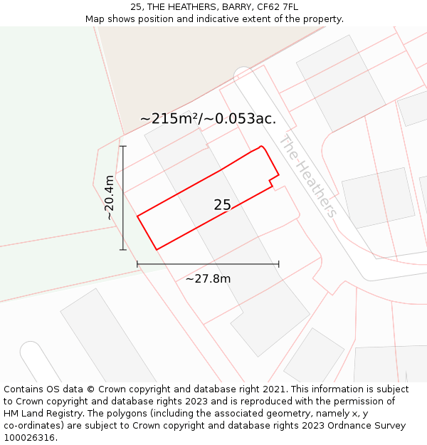 25, THE HEATHERS, BARRY, CF62 7FL: Plot and title map
