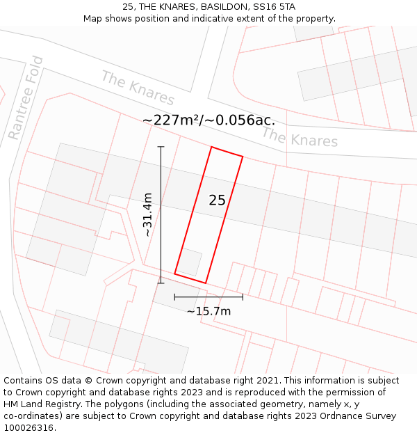 25, THE KNARES, BASILDON, SS16 5TA: Plot and title map
