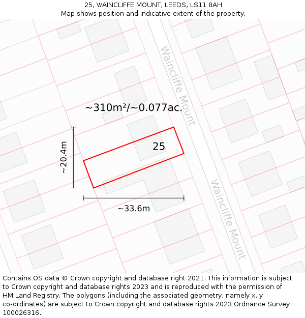 25, WAINCLIFFE MOUNT, LEEDS, LS11 8AH: Plot and title map