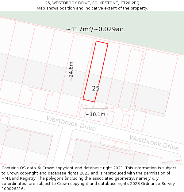 25, WESTBROOK DRIVE, FOLKESTONE, CT20 2EQ: Plot and title map