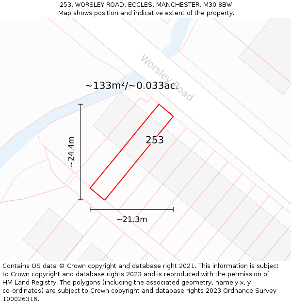 253, WORSLEY ROAD, ECCLES, MANCHESTER, M30 8BW: Plot and title map