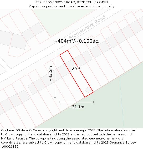 257, BROMSGROVE ROAD, REDDITCH, B97 4SH: Plot and title map