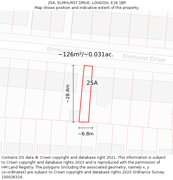 25A, ELMHURST DRIVE, LONDON, E18 1BP: Plot and title map