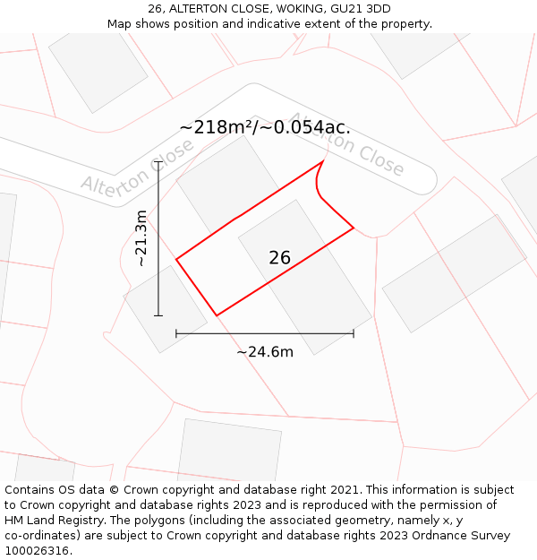 26, ALTERTON CLOSE, WOKING, GU21 3DD: Plot and title map