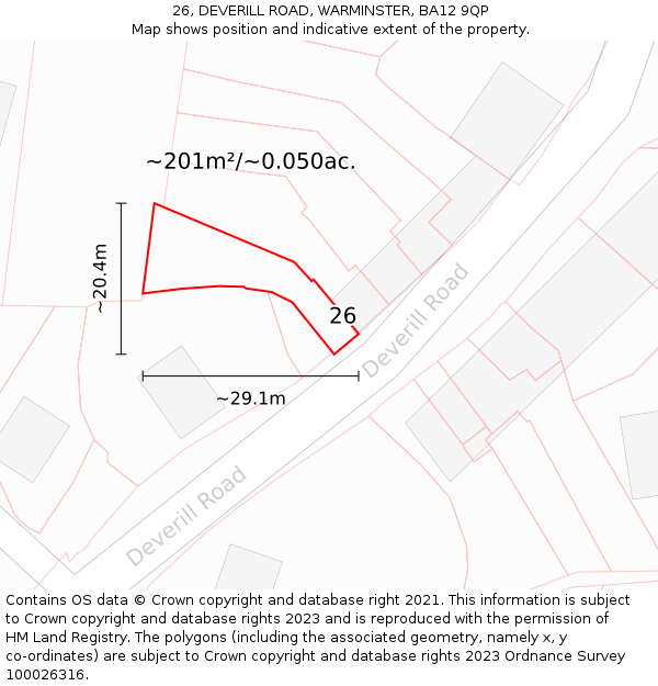26, DEVERILL ROAD, WARMINSTER, BA12 9QP: Plot and title map