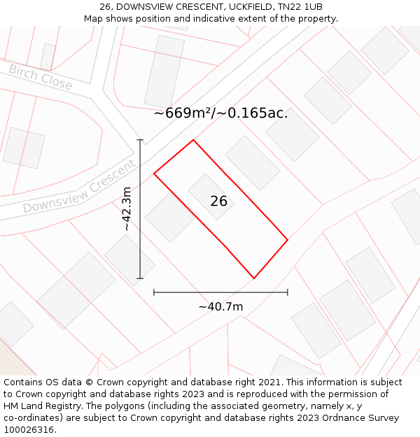 26, DOWNSVIEW CRESCENT, UCKFIELD, TN22 1UB: Plot and title map