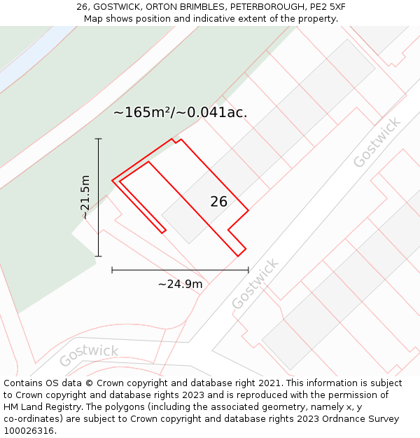 26, GOSTWICK, ORTON BRIMBLES, PETERBOROUGH, PE2 5XF: Plot and title map