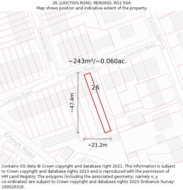 26, JUNCTION ROAD, READING, RG1 5SA: Plot and title map