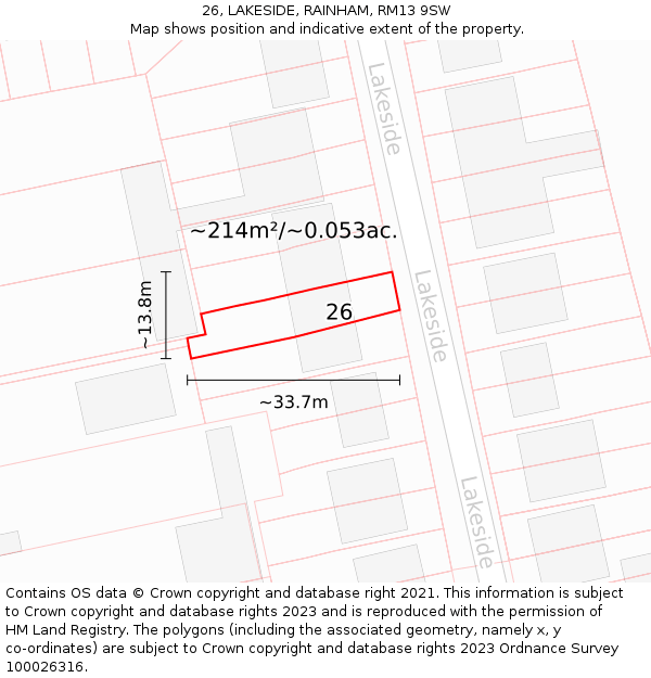 26, LAKESIDE, RAINHAM, RM13 9SW: Plot and title map