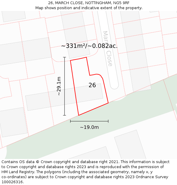 26, MARCH CLOSE, NOTTINGHAM, NG5 9RF: Plot and title map