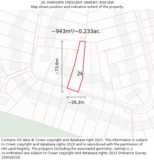 26, PARKGATE CRESCENT, BARNET, EN4 0NP: Plot and title map