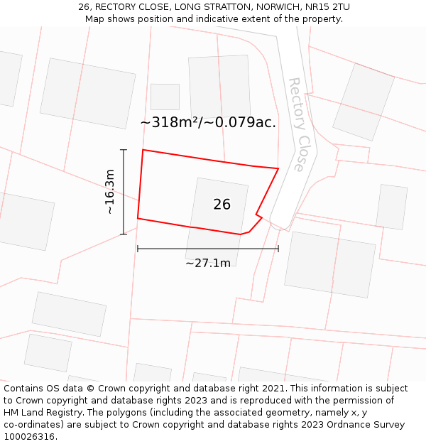 26, RECTORY CLOSE, LONG STRATTON, NORWICH, NR15 2TU: Plot and title map