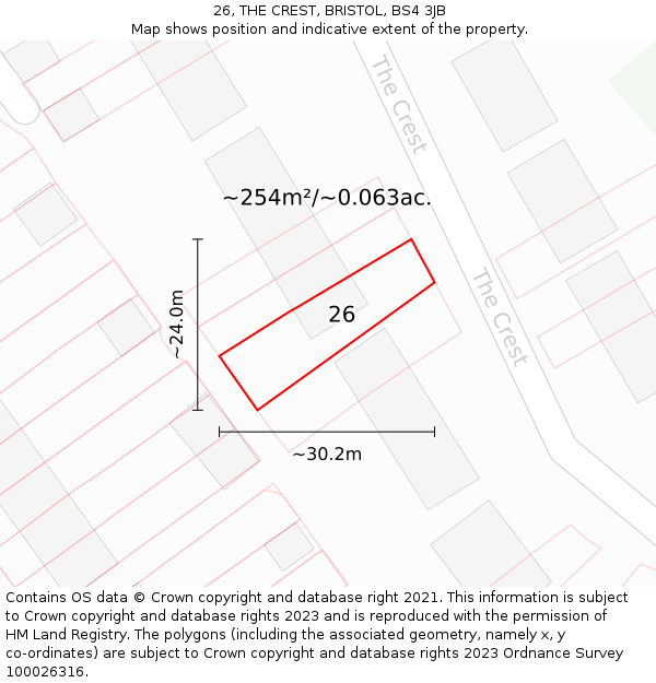 26, THE CREST, BRISTOL, BS4 3JB: Plot and title map