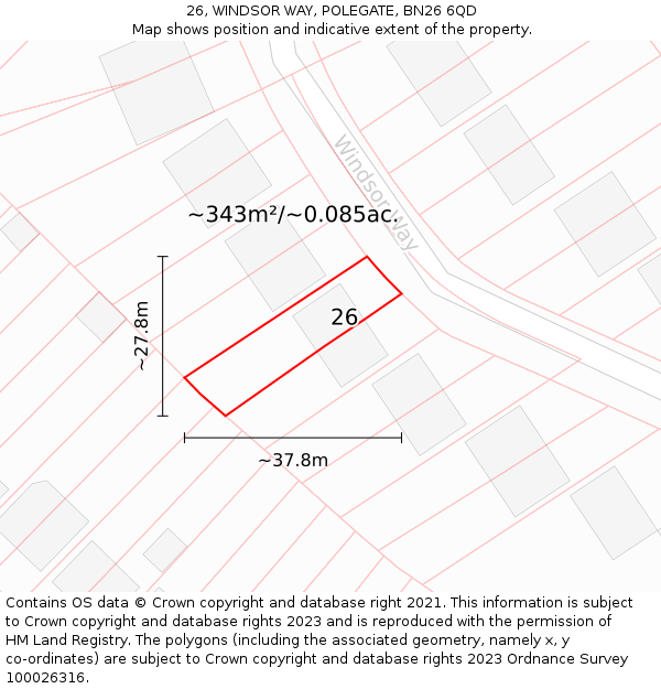 26, WINDSOR WAY, POLEGATE, BN26 6QD: Plot and title map