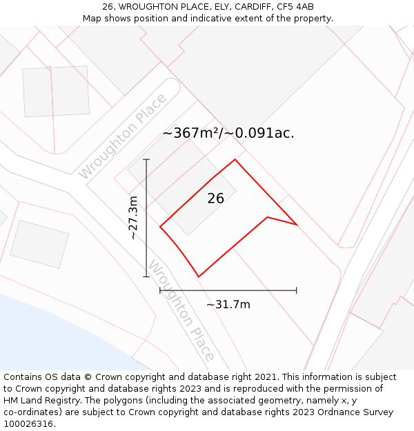 26, WROUGHTON PLACE, ELY, CARDIFF, CF5 4AB: Plot and title map