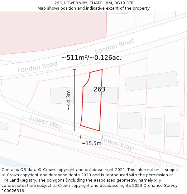 263, LOWER WAY, THATCHAM, RG19 3TR: Plot and title map