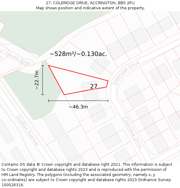 27, COLERIDGE DRIVE, ACCRINGTON, BB5 2PU: Plot and title map