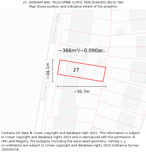 27, GORHAM WAY, TELSCOMBE CLIFFS, PEACEHAVEN, BN10 7BA: Plot and title map