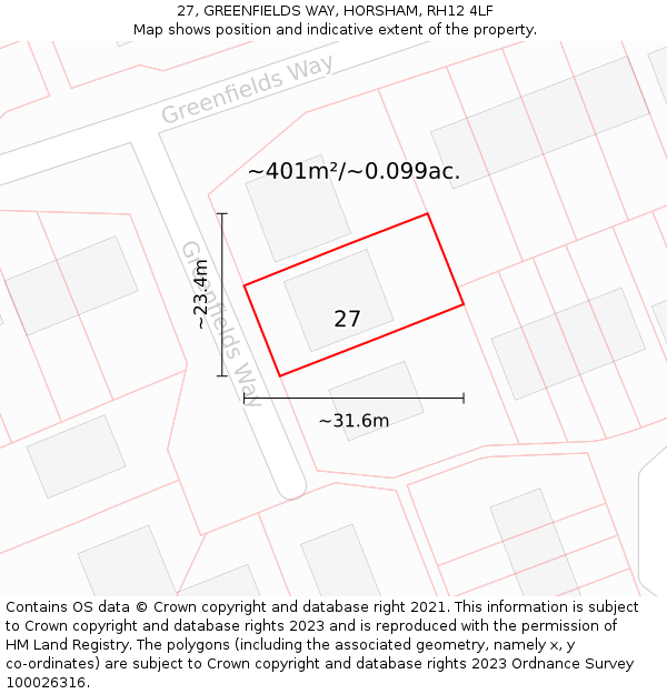 27, GREENFIELDS WAY, HORSHAM, RH12 4LF: Plot and title map