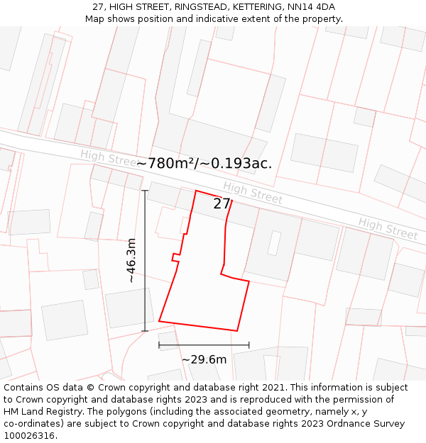 27, HIGH STREET, RINGSTEAD, KETTERING, NN14 4DA: Plot and title map
