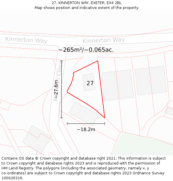 27, KINNERTON WAY, EXETER, EX4 2BL: Plot and title map