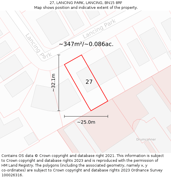 27, LANCING PARK, LANCING, BN15 8RF: Plot and title map