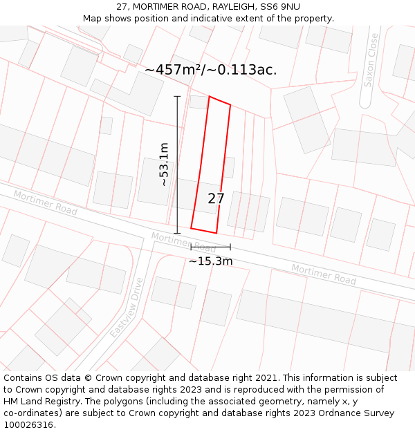 27, MORTIMER ROAD, RAYLEIGH, SS6 9NU: Plot and title map