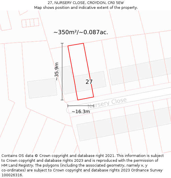 27, NURSERY CLOSE, CROYDON, CR0 5EW: Plot and title map