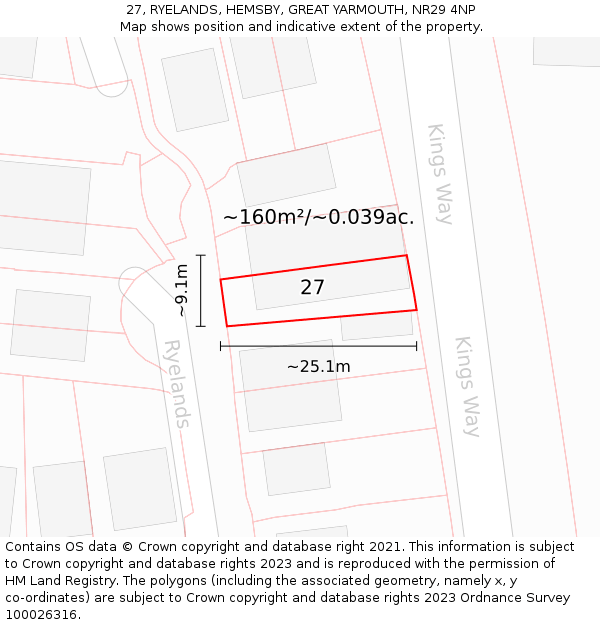 27, RYELANDS, HEMSBY, GREAT YARMOUTH, NR29 4NP: Plot and title map