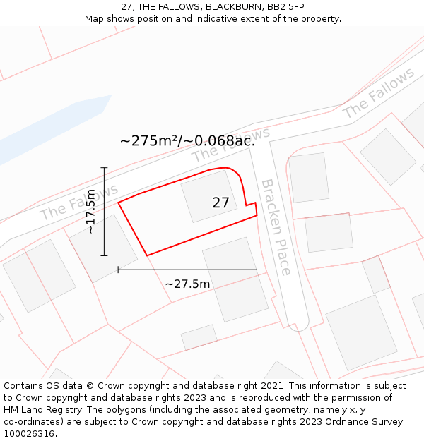 27, THE FALLOWS, BLACKBURN, BB2 5FP: Plot and title map