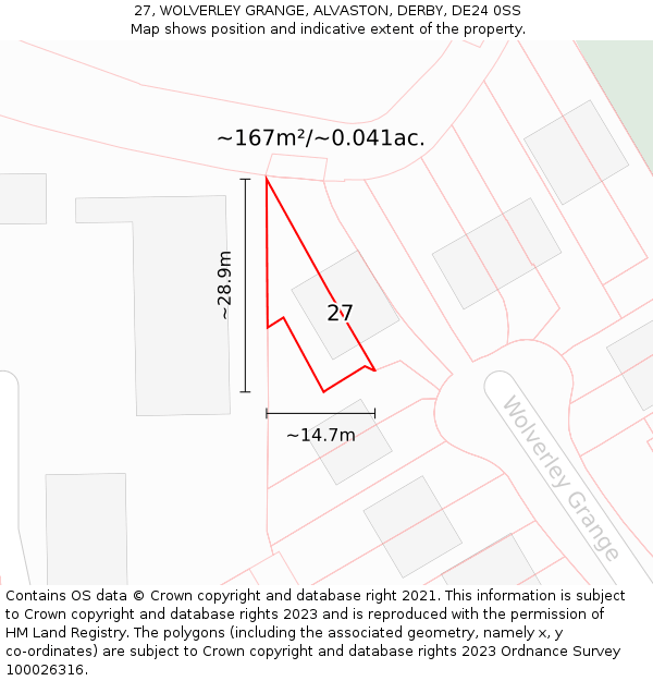 27, WOLVERLEY GRANGE, ALVASTON, DERBY, DE24 0SS: Plot and title map