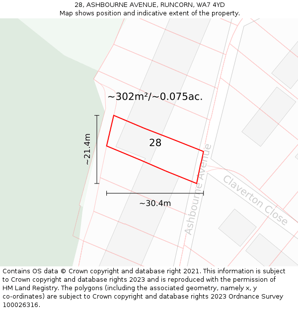28, ASHBOURNE AVENUE, RUNCORN, WA7 4YD: Plot and title map