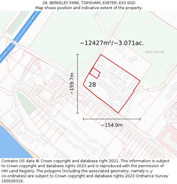 28, BERKELEY PARK, TOPSHAM, EXETER, EX3 0GD: Plot and title map