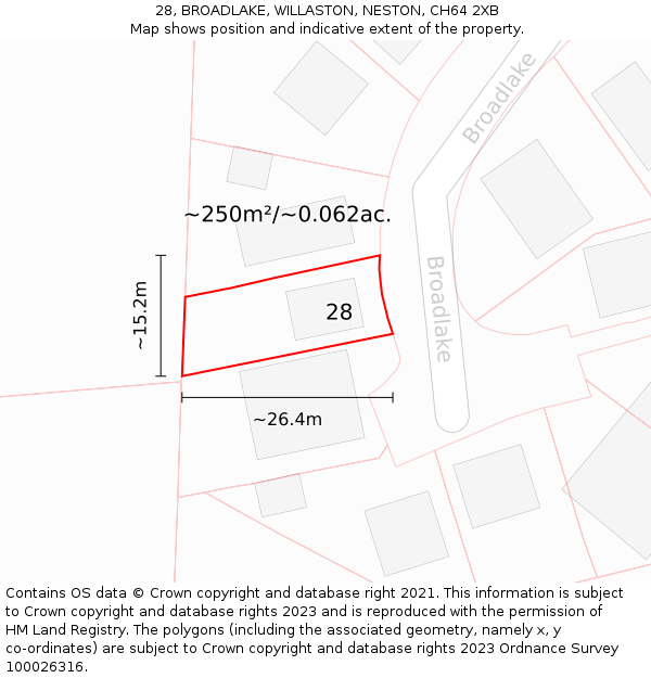 28, BROADLAKE, WILLASTON, NESTON, CH64 2XB: Plot and title map