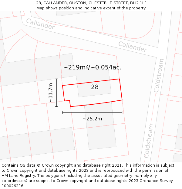 28, CALLANDER, OUSTON, CHESTER LE STREET, DH2 1LF: Plot and title map