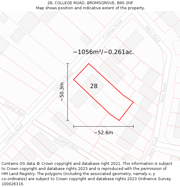 28, COLLEGE ROAD, BROMSGROVE, B60 2NF: Plot and title map