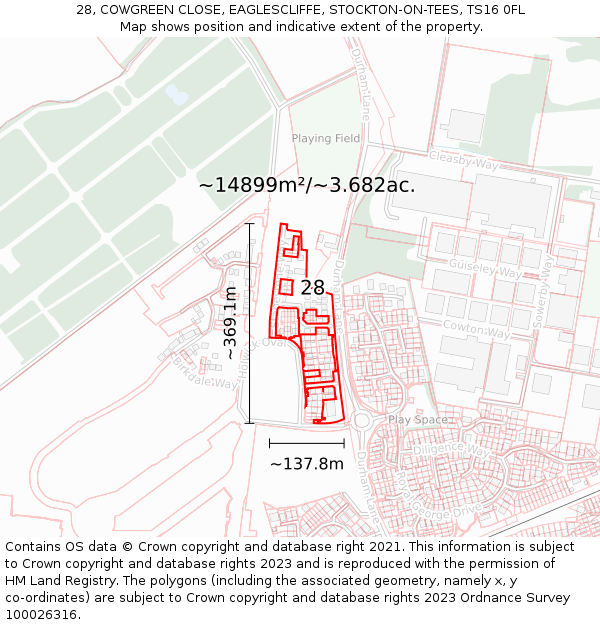 28, COWGREEN CLOSE, EAGLESCLIFFE, STOCKTON-ON-TEES, TS16 0FL: Plot and title map