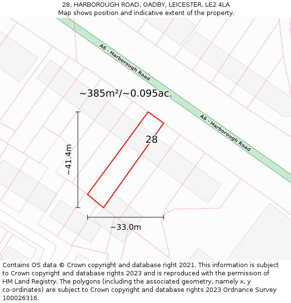 28, HARBOROUGH ROAD, OADBY, LEICESTER, LE2 4LA: Plot and title map
